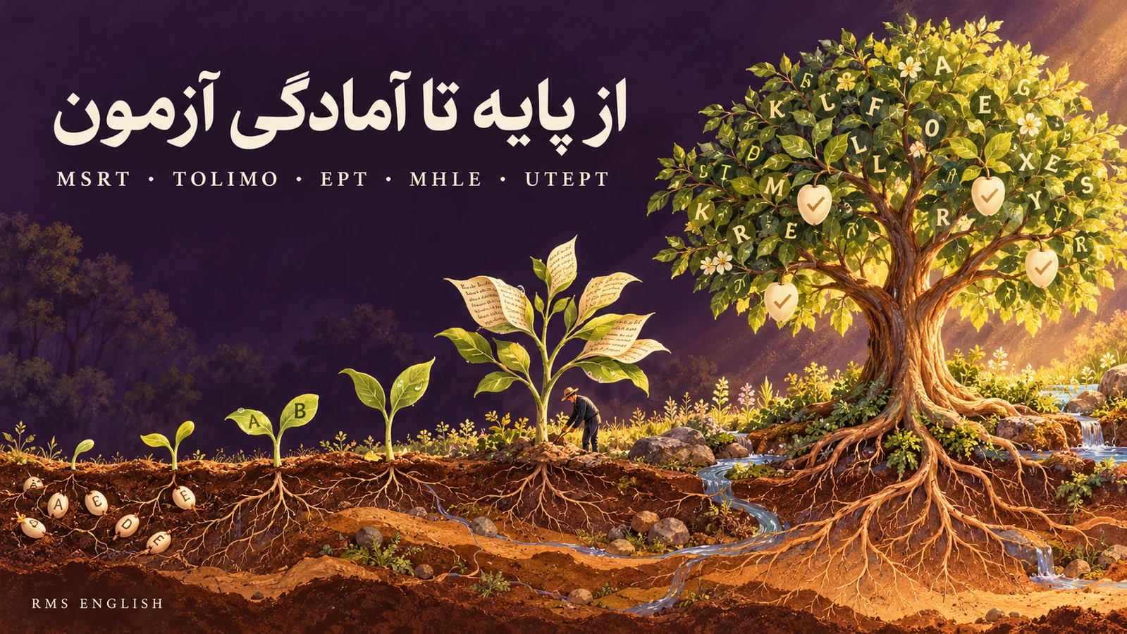 تصویر کاور مقاله برنامه مطالعه زبان برای MSRT، TOLIMO، EPT، MHLE و UTEPT؛ از پایه تا تمرین آزمون